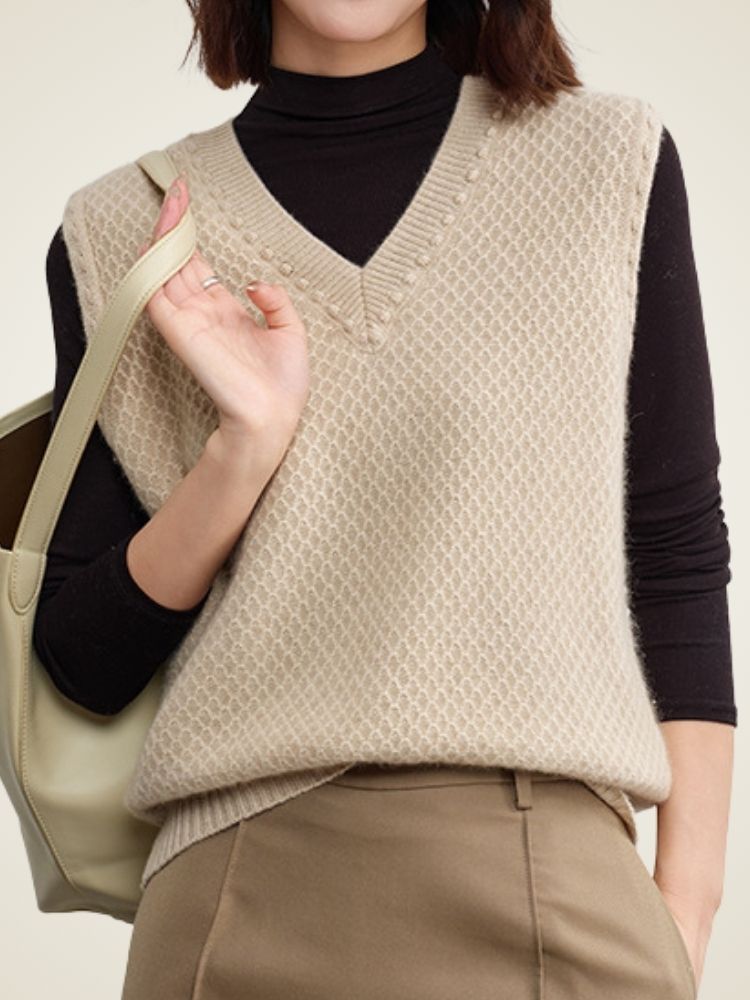 Iona - Textured Cashmere V-Neck Vest