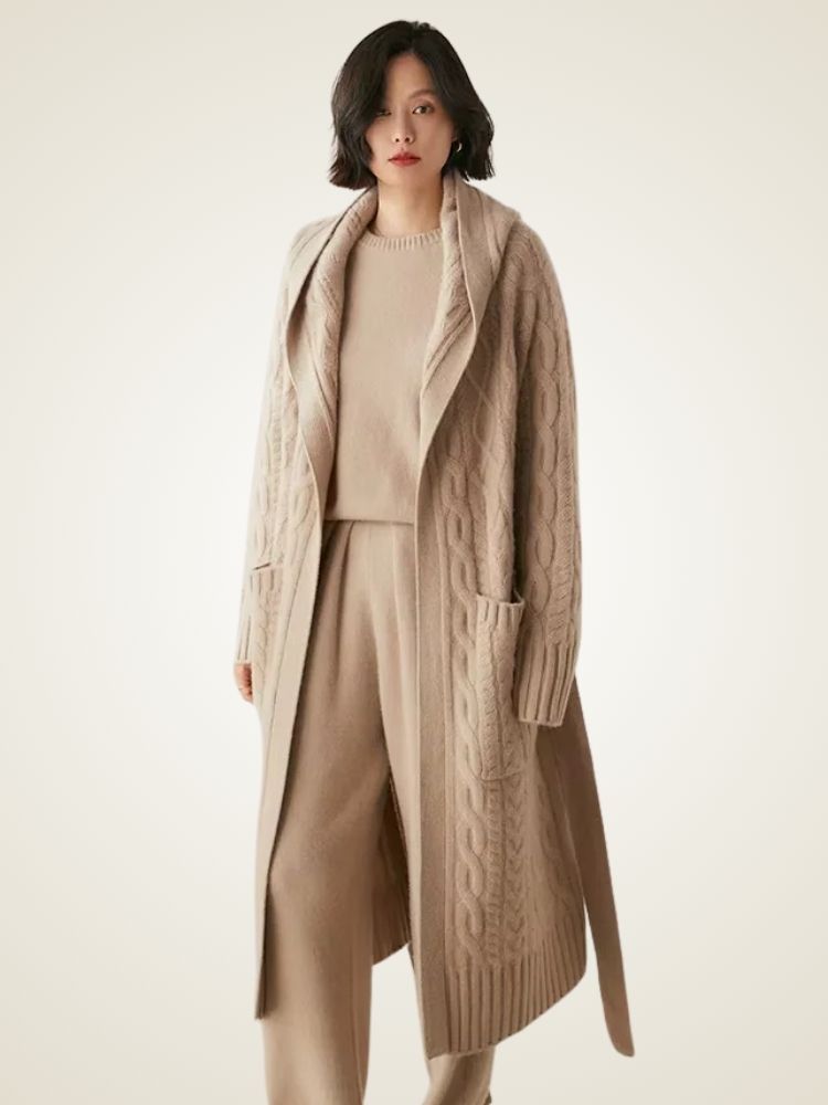 Leah - Long Cable Knit Cashmere Cardigan