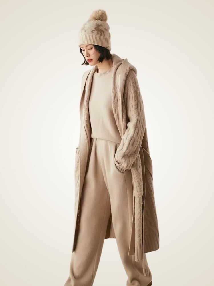 Leah - Long Cable Knit Cashmere Cardigan