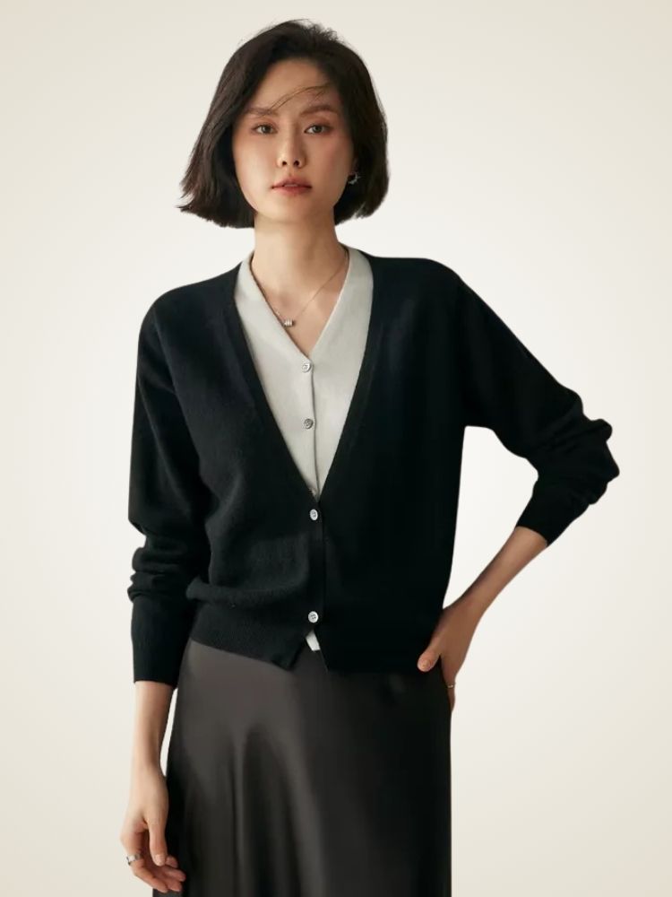 Riley - Two-Tone Cashmere Cardigan