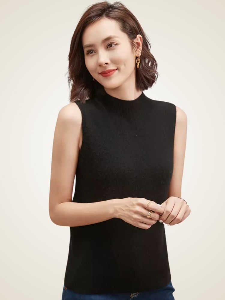 Oriana - Mock Neck Cashmere Vest