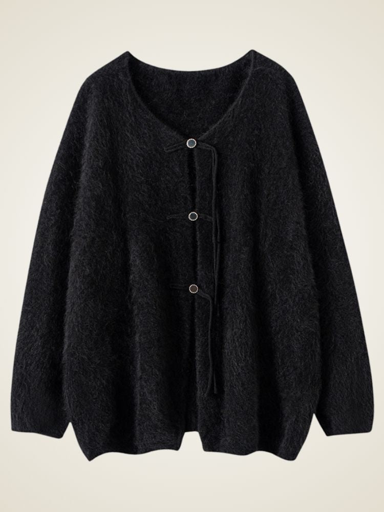 Severina - Tie-Front Fuzzy Knit Cardigan