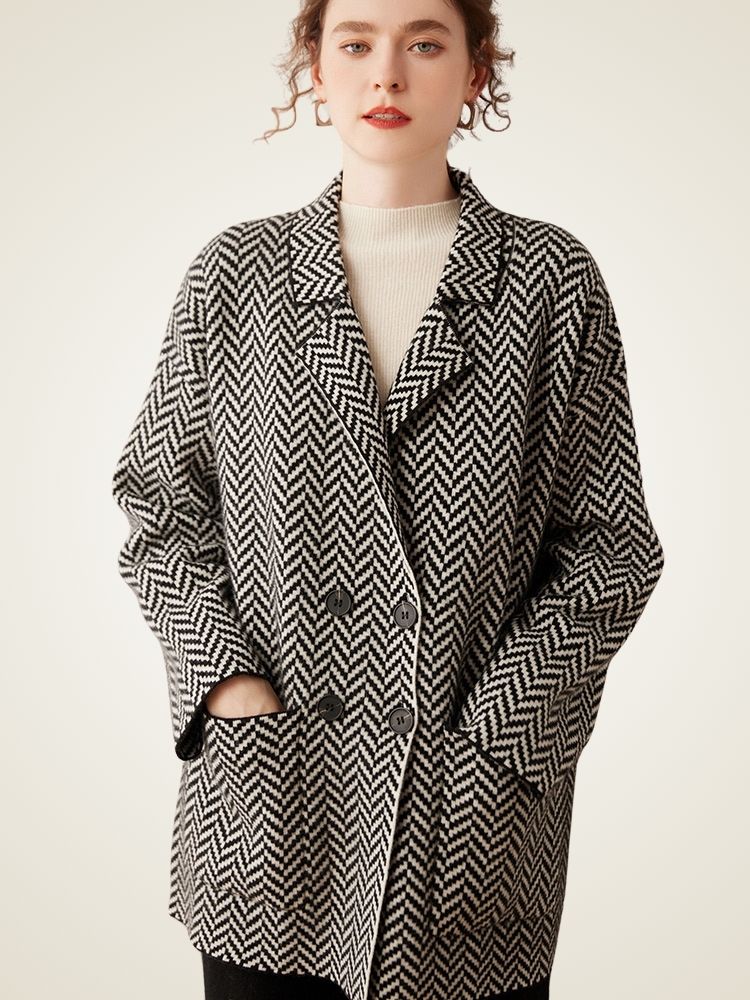 Elysia - Herringbone Cashmere Coat