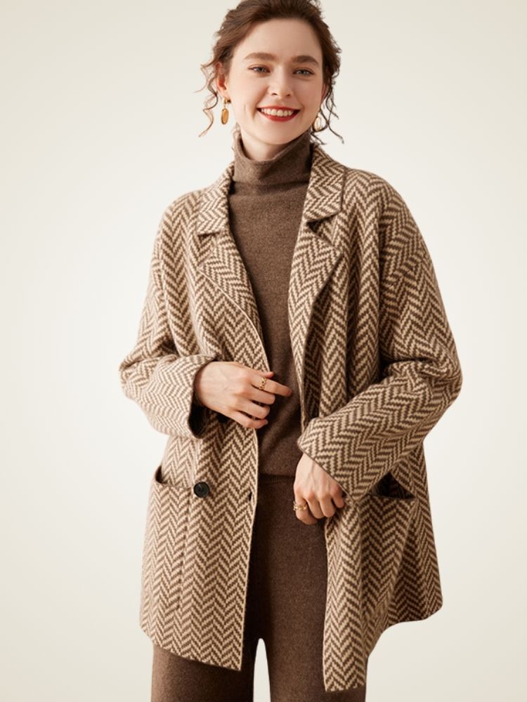 Elysia - Herringbone Cashmere Coat