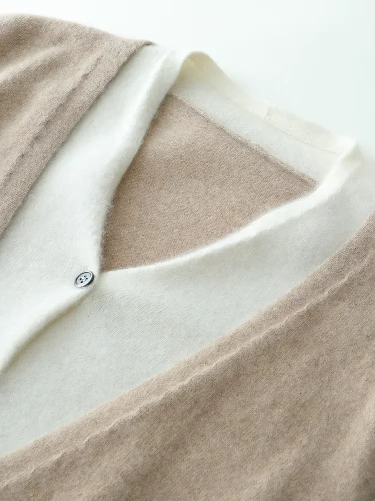 Riley - Two-Tone Cashmere Cardigan