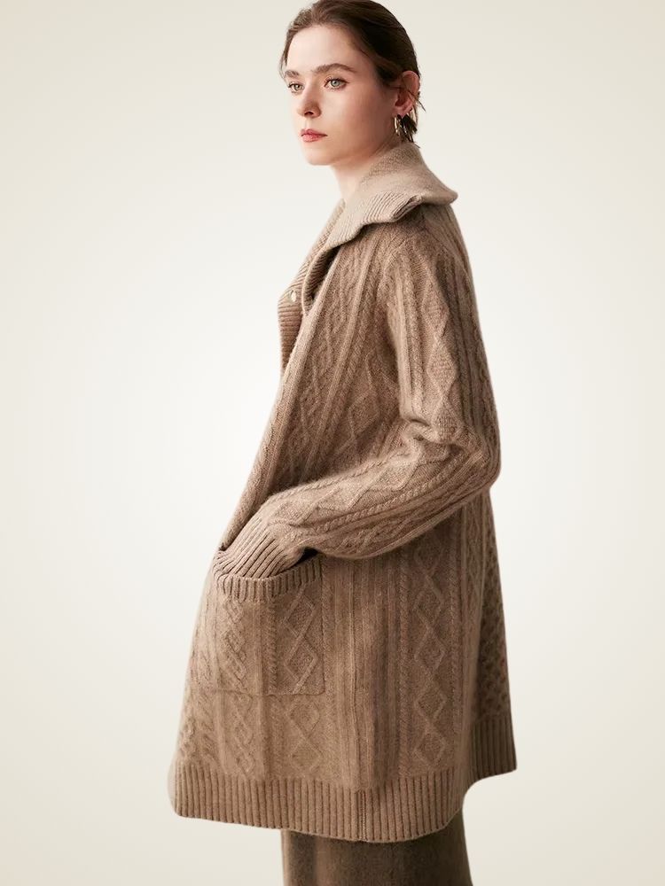 Paige - Collared Cable Knit Cashmere Cardigan