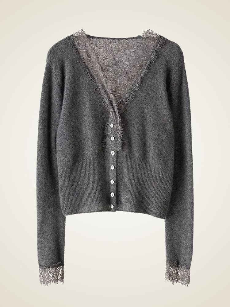 Brooke - Lace Collar Cashmere Cardigan