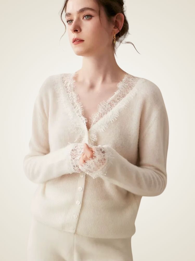 Brooke - Lace Collar Cashmere Cardigan