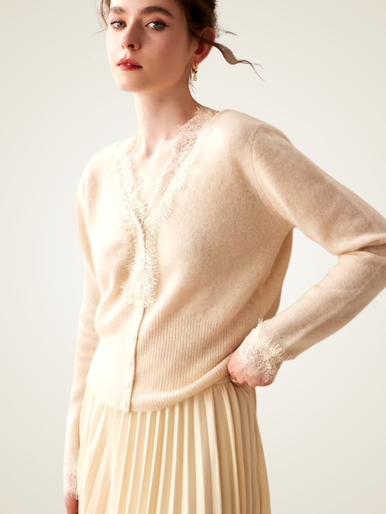 Brooke - Lace Collar Cashmere Cardigan
