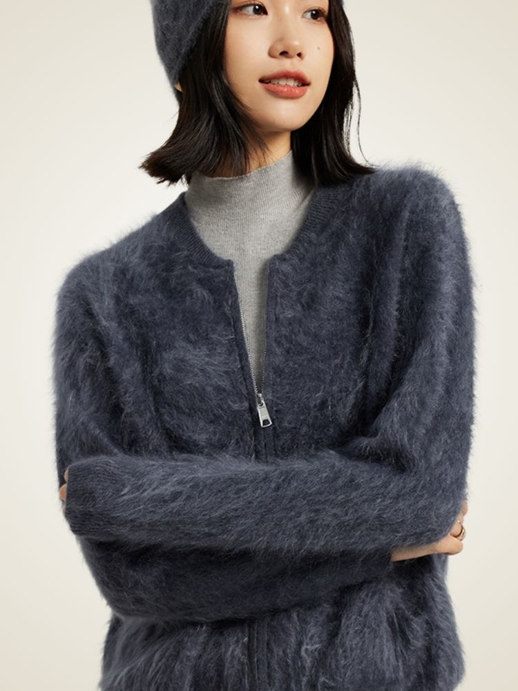 Nalina - Zip-Up Crew Neck Cardigan