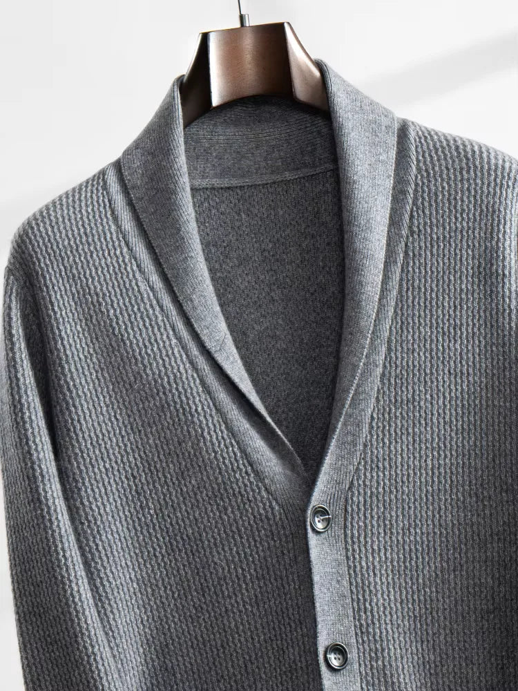 Andy - Textured Shawl Collar Cashmere Cardigan