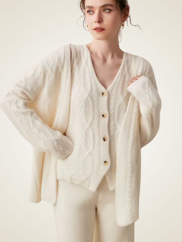 Blair - Two Piece Cable Knit Cashmere Cardigan