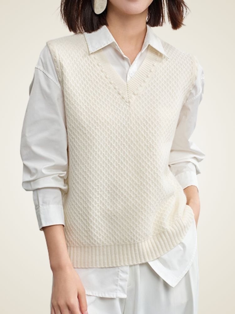 Iona - Textured Cashmere V-Neck Vest