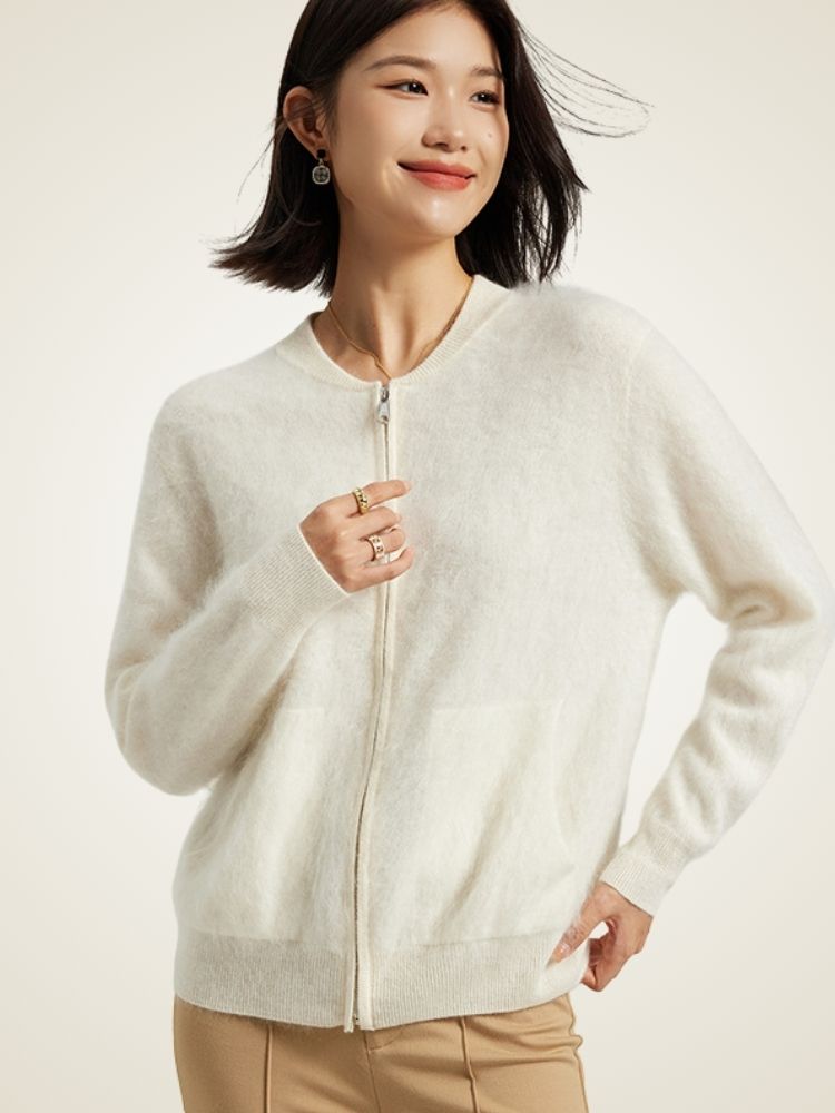 Nalina - Zip-Up Crew Neck Cardigan