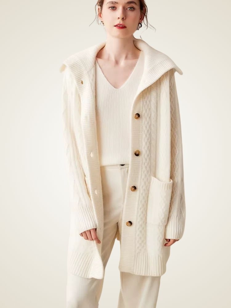 Paige - Collared Cable Knit Cashmere Cardigan