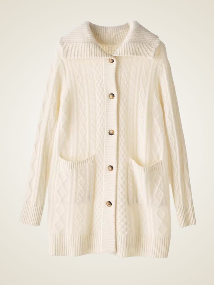 Paige - Collared Cable Knit Cashmere Cardigan