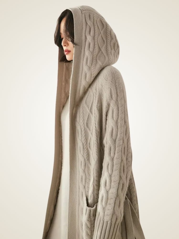 Leah - Long Cable Knit Cashmere Cardigan