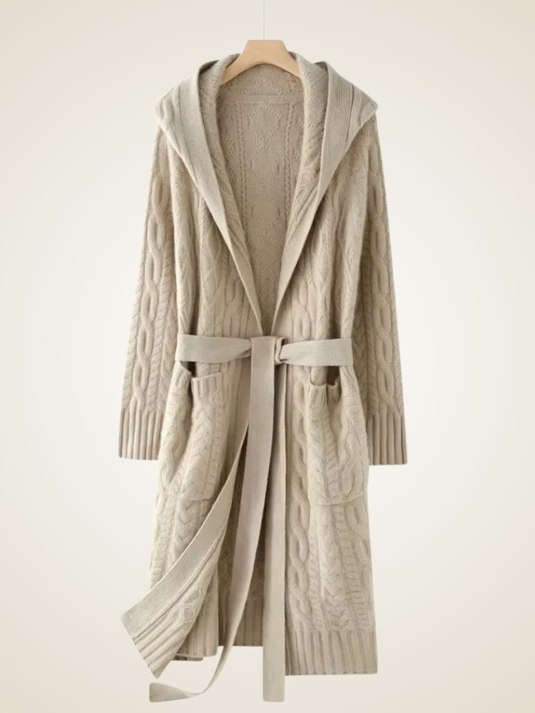 Leah - Long Cable Knit Cashmere Cardigan