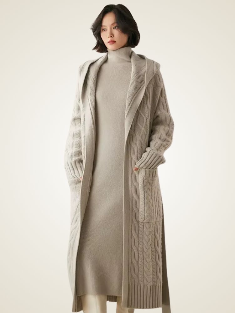 Leah - Long Cable Knit Cashmere Cardigan