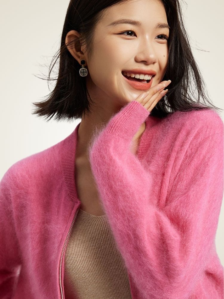 Nalina - Zip-Up Crew Neck Cardigan