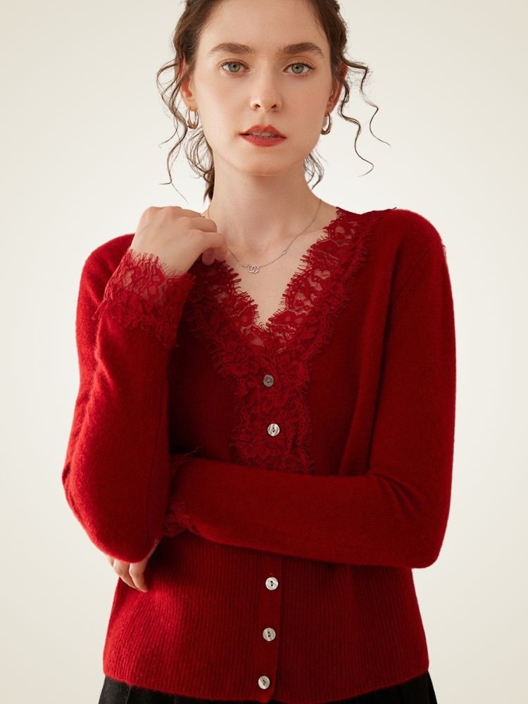 Brooke - Lace Collar Cashmere Cardigan