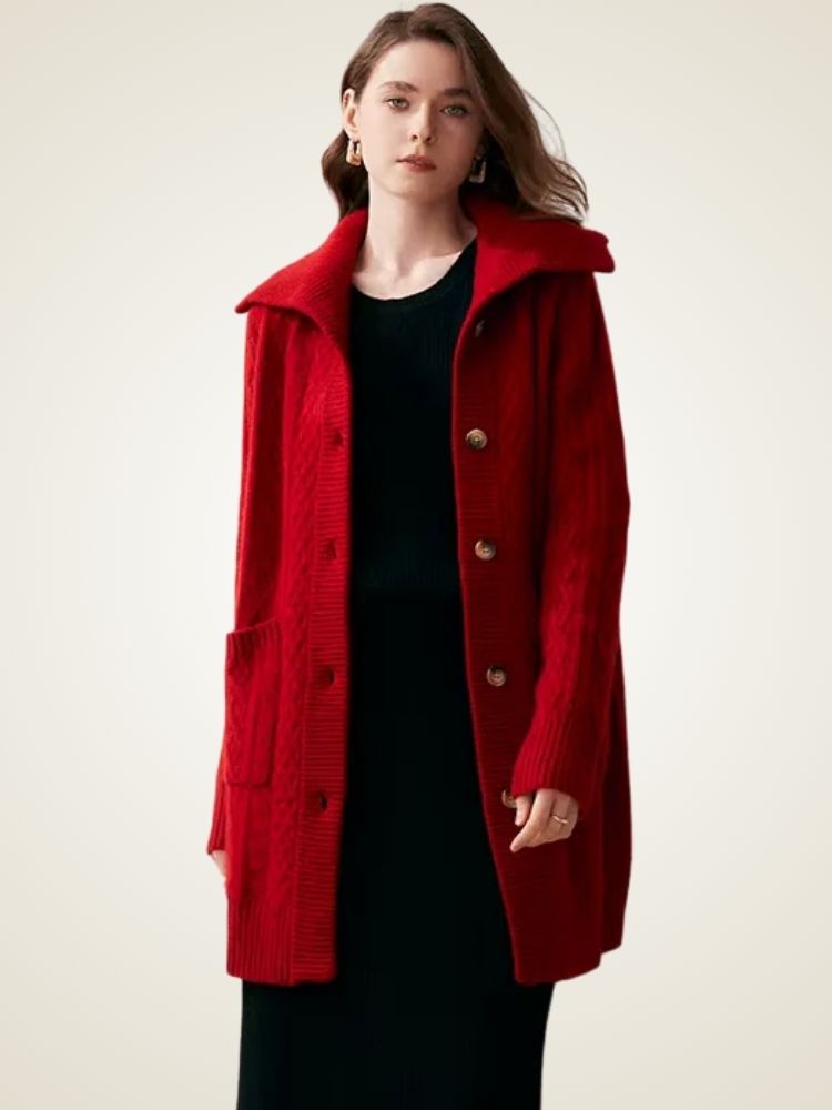 Paige - Collared Cable Knit Cashmere Cardigan