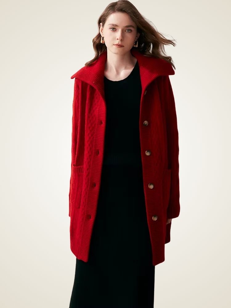 Paige - Collared Cable Knit Cashmere Cardigan