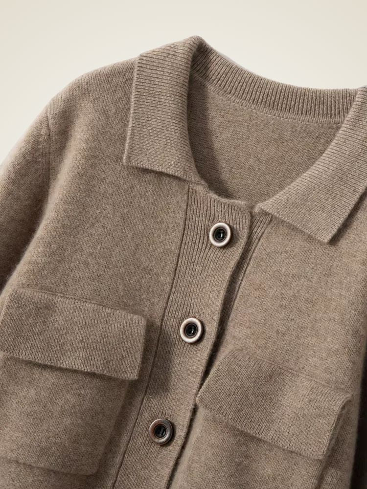 Gabriella - Turn Down Collar Cashmere Cardigan