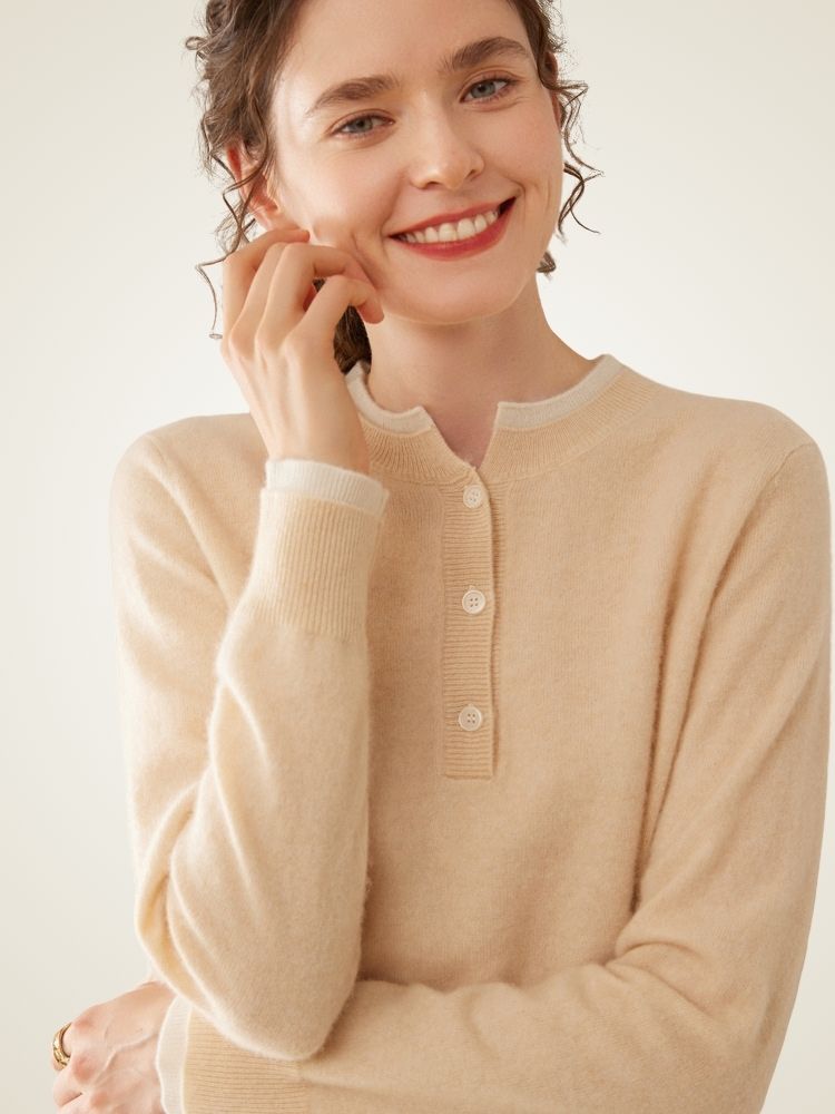 Zephara - Classic Cashmere Henley Sweater