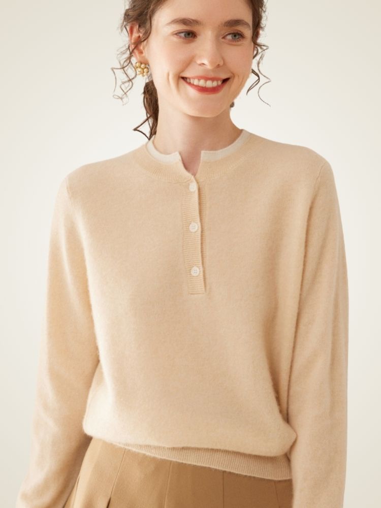Zephara - Classic Cashmere Henley Sweater