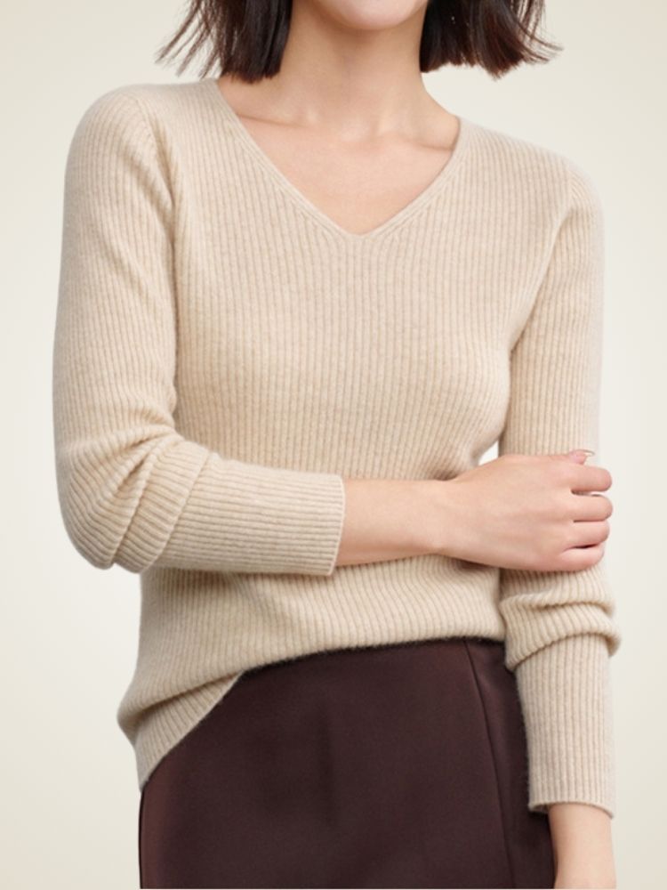 Zilianne - Seamless V-Neck Cashmere Sweater