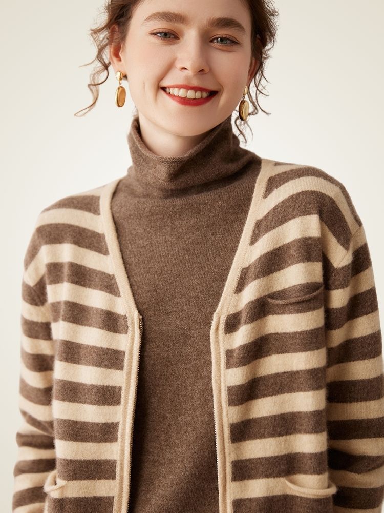 Edelina - Striped Zip-Up Cashmere Cardigan
