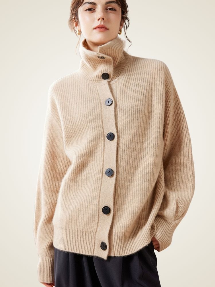 Norella - High-Neck Wide-Ribbed Cashmere Sweater