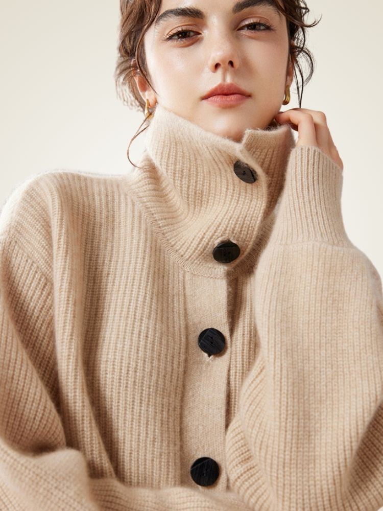 Norella - High-Neck Wide-Ribbed Cashmere Sweater