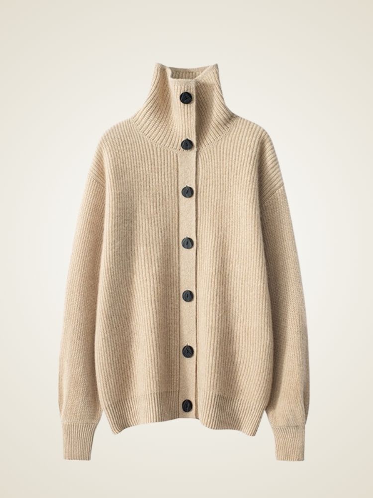 Norella - High-Neck Wide-Ribbed Cashmere Sweater
