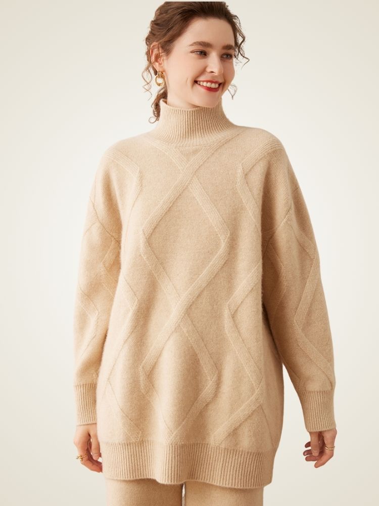 Nerina - Diamond Knit Cashmere Turtleneck