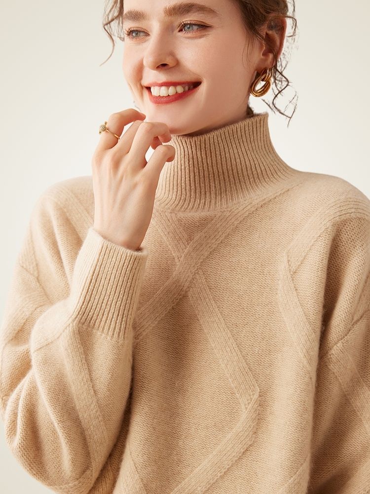 Nerina - Diamond Knit Cashmere Turtleneck