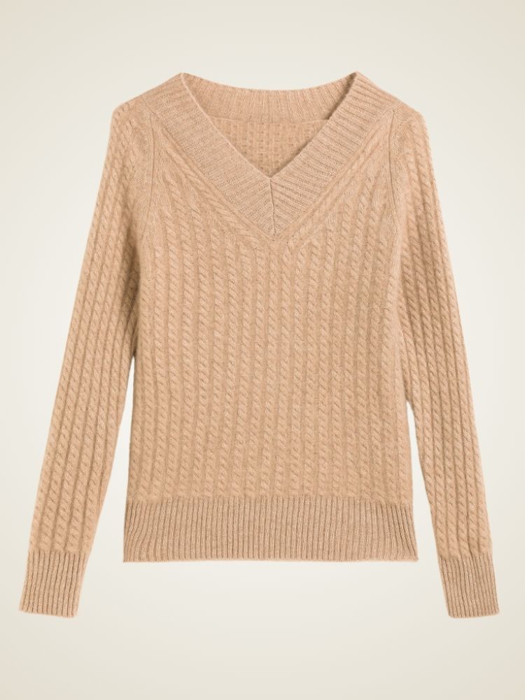 Iliviana - Cable Knit V-Neck Pullover