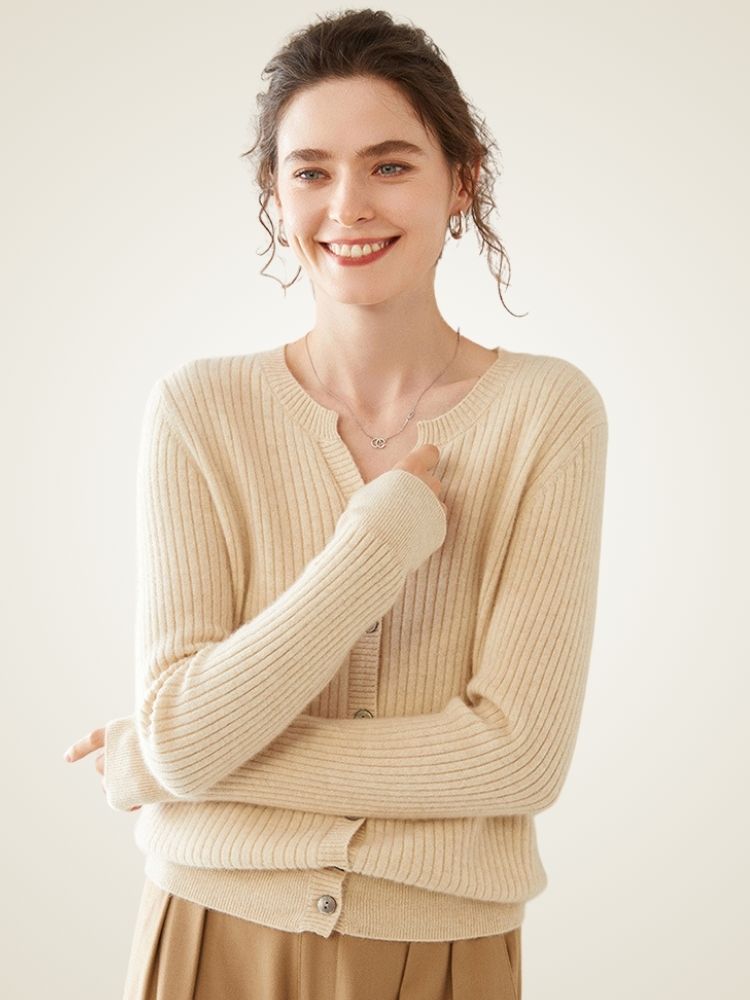 Delphie - Ribbed Cashmere Cardigan
