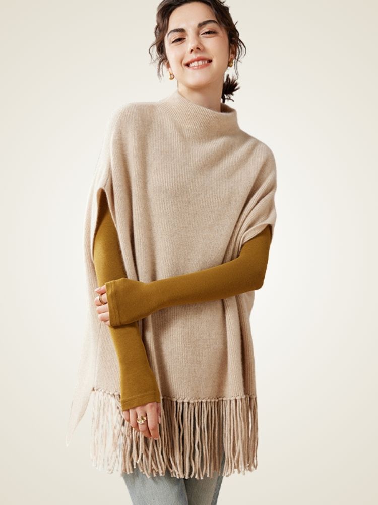 Lianne - Cashmere Poncho with Fringe