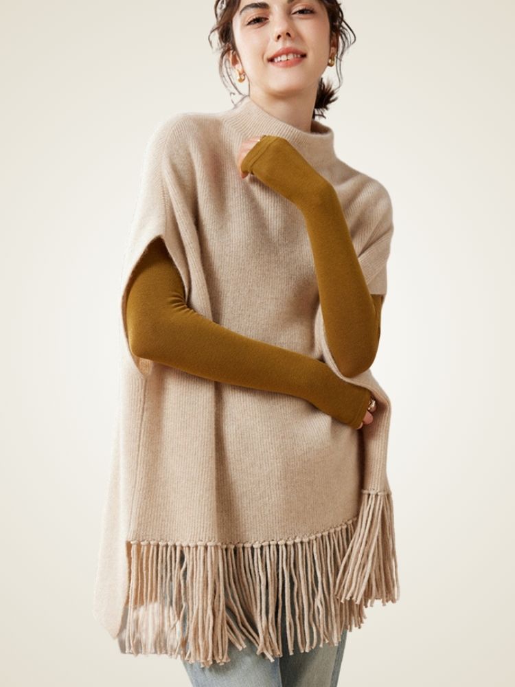 Lianne - Cashmere Poncho with Fringe