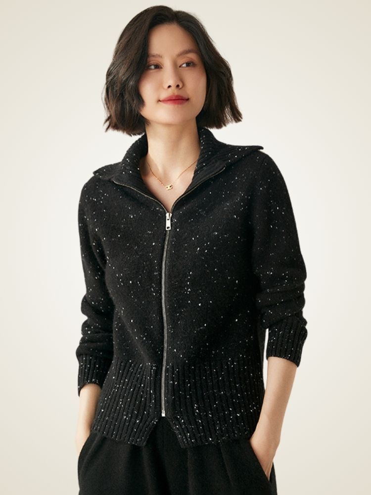 Levana - Heather Polo Collar Cashmere Cardigan