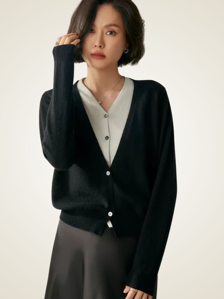 Riley - Two-Tone Cashmere Cardigan