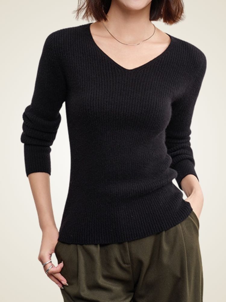 Zilianne - Seamless V-Neck Cashmere Sweater