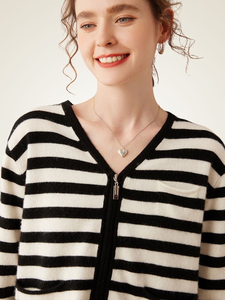 Edelina - Striped Zip-Up Cashmere Cardigan