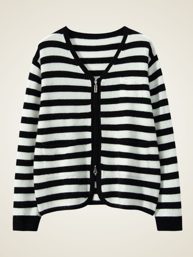 Edelina - Striped Zip-Up Cashmere Cardigan