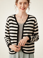 Edelina - Striped Zip-Up Cashmere Cardigan