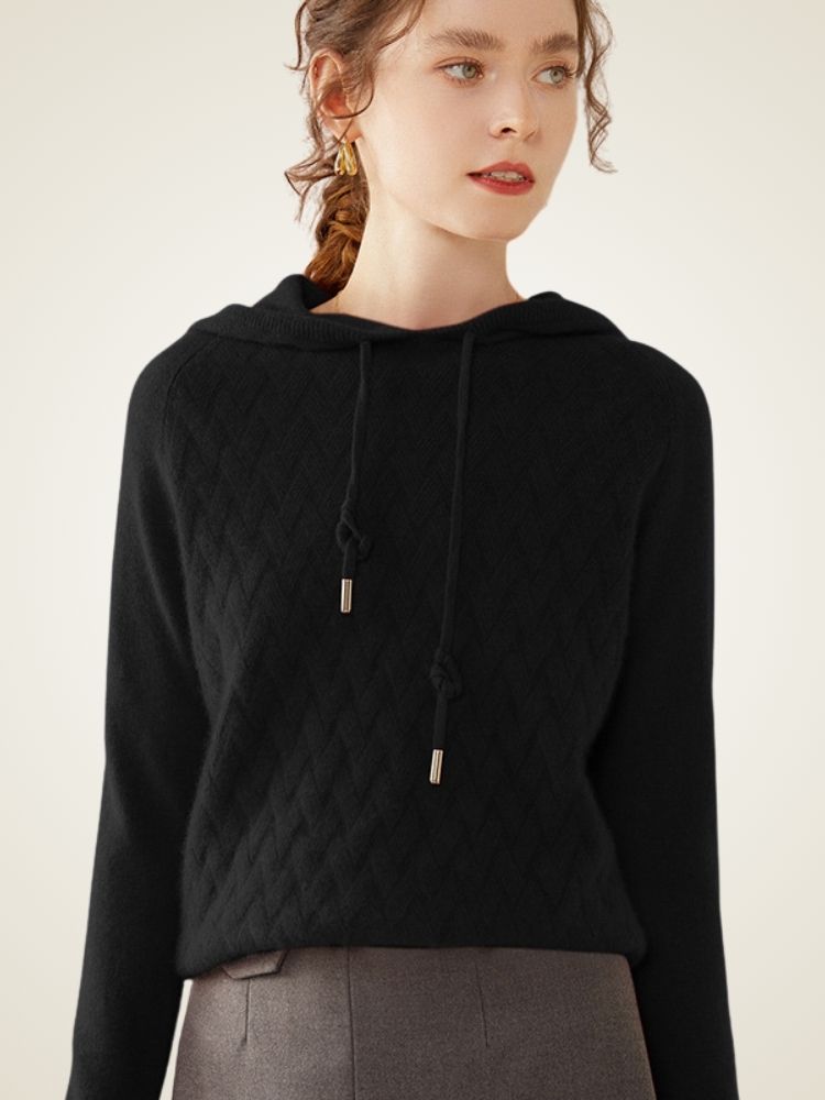 Amelise - Chevron Knitted Cashmere Hoodie
