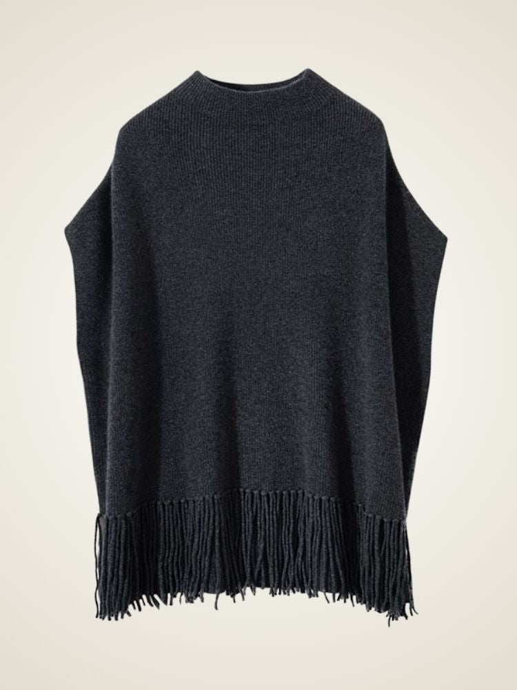 Lianne - Cashmere Poncho with Fringe