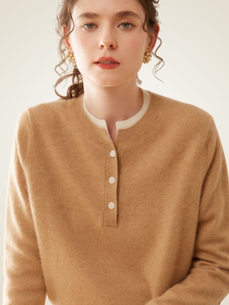 Zephara - Classic Cashmere Henley Sweater